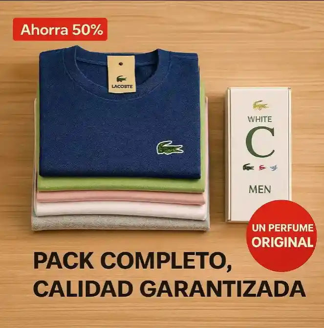 ⭐ Combo 5 Camisetas Lacoste + 1 Perfume Lacoste White GRATIS